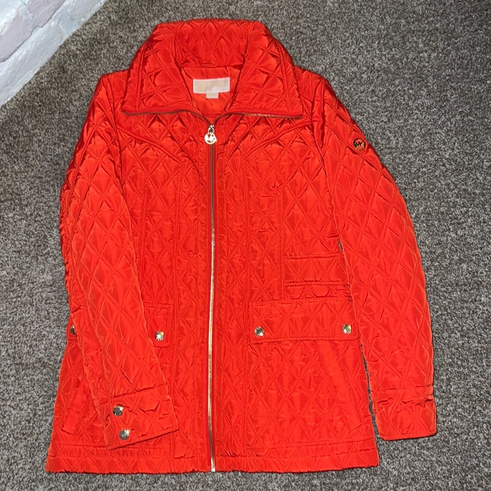 Michael Kors size small red quilted mid length jacket
